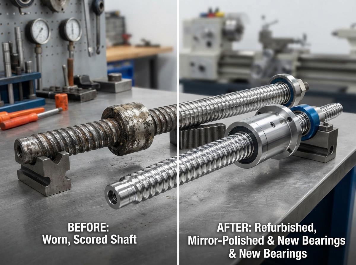 Before and After Ball Screw Refurbishment